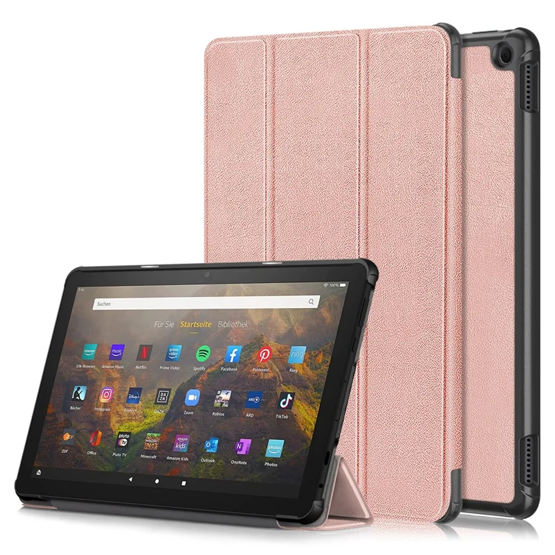 For Amazon Fire HD 10 (2023) Tri-Fold Stand Cover PU Leather Auto Wake / Sleep Smart Tablet Case - Rose Gold