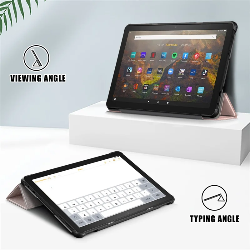For Amazon Fire HD 10 (2023) Tri-Fold Stand Cover PU Leather Auto Wake / Sleep Smart Tablet Case - Rose Gold