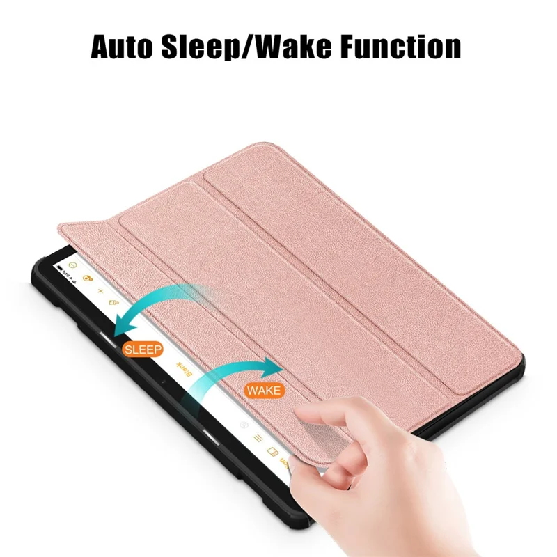 For Amazon Fire HD 10 (2023) Tri-Fold Stand Cover PU Leather Auto Wake / Sleep Smart Tablet Case - Rose Gold