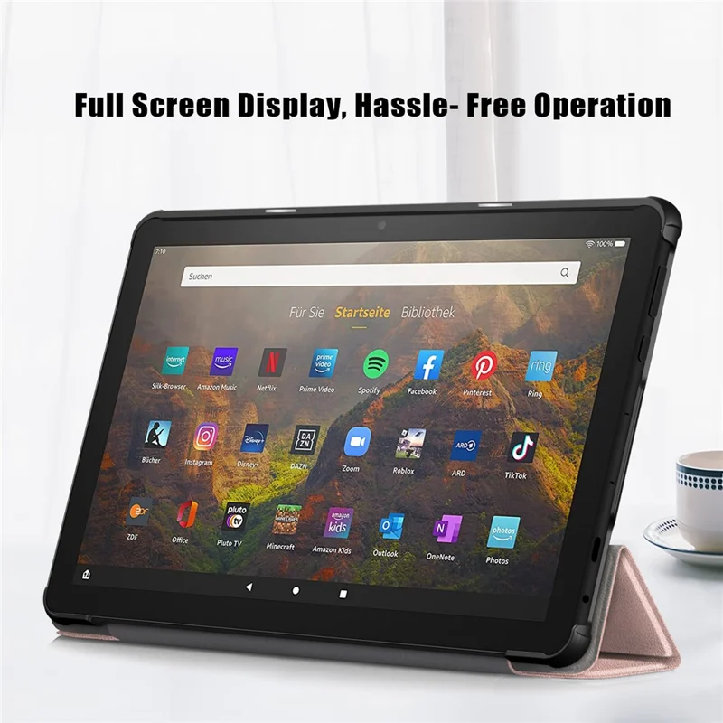 For Amazon Fire HD 10 (2023) Tri-Fold Stand Cover PU Leather Auto Wake / Sleep Smart Tablet Case - Rose Gold