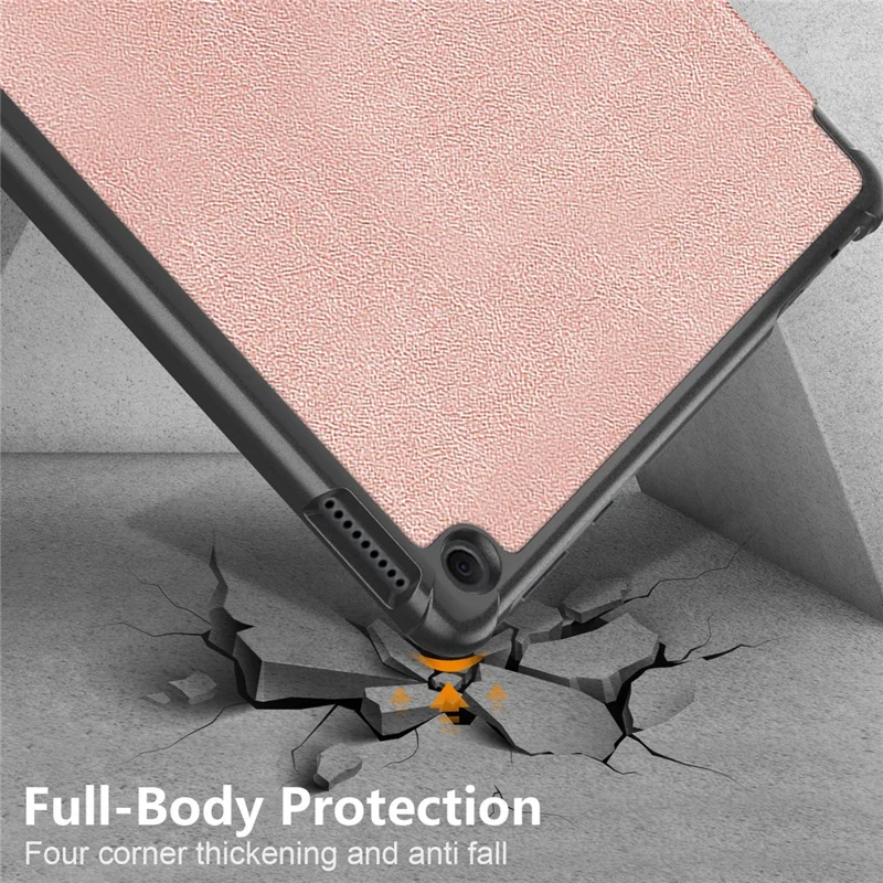 For Amazon Fire HD 10 (2023) Tri-Fold Stand Cover PU Leather Auto Wake / Sleep Smart Tablet Case - Rose Gold