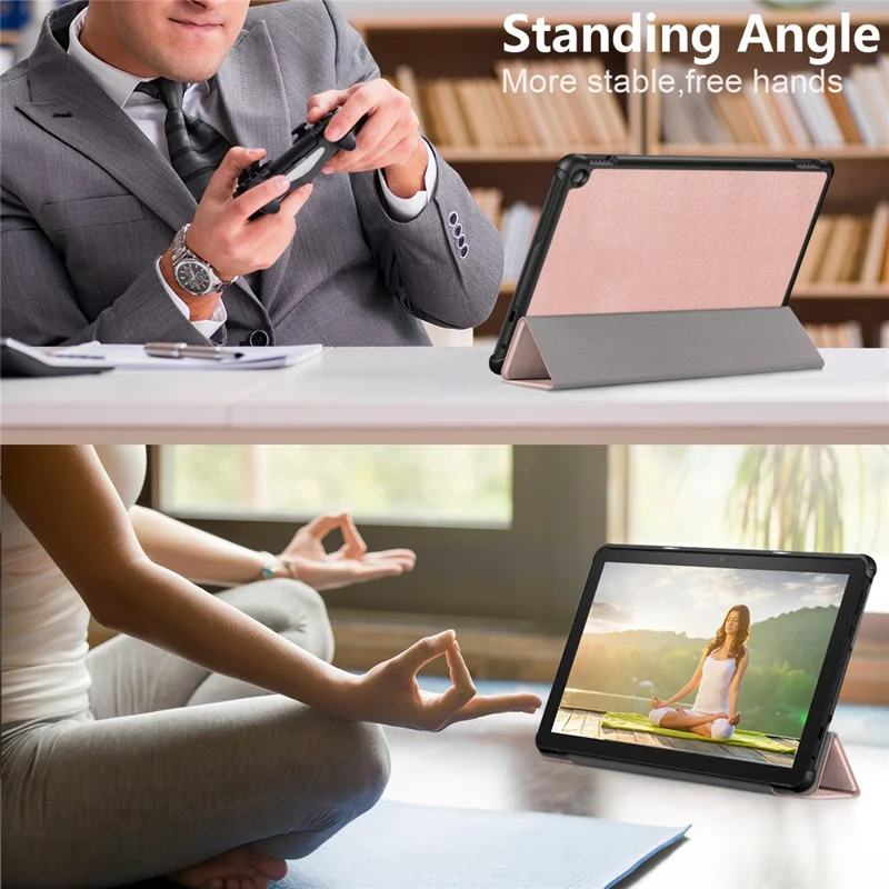 For Amazon Fire HD 10 (2023) Tri-Fold Stand Cover PU Leather Auto Wake / Sleep Smart Tablet Case - Rose Gold