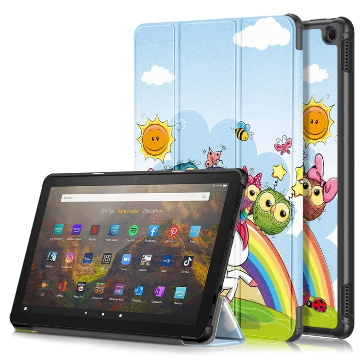 Für Amazon Fire HD 10 (2023) PU-Leder-Dreifachständer-Gehäuse Muster-Druck Automatisches Aufwachen/Schlafen Tablet-Cover - Pferd
