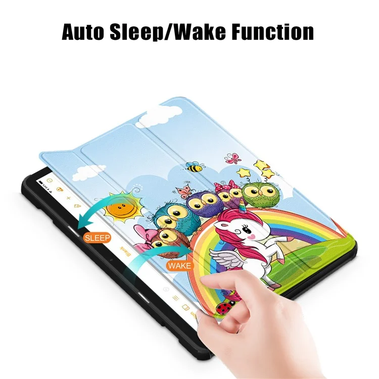 Für Amazon Fire HD 10 (2023) PU-Leder-Dreifachständer-Gehäuse Muster-Druck Automatisches Aufwachen/Schlafen Tablet-Cover - Pferd