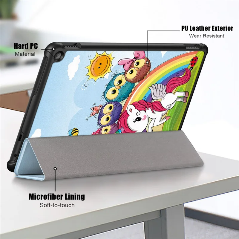 Für Amazon Fire HD 10 (2023) PU-Leder-Dreifachständer-Gehäuse Muster-Druck Automatisches Aufwachen/Schlafen Tablet-Cover - Pferd