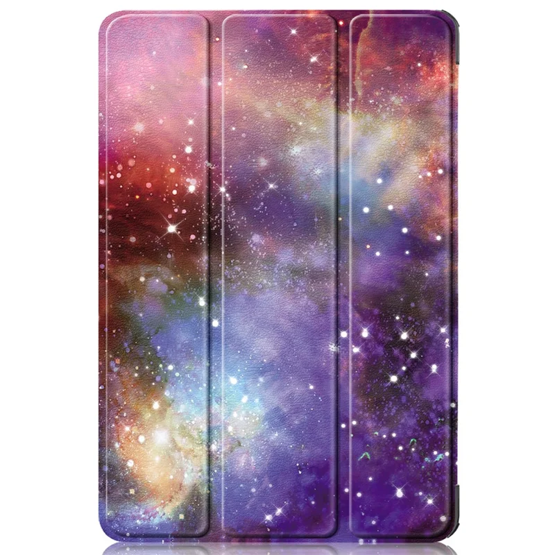 For Amazon Fire HD 10 (2023) PU Leather Tri-fold Stand Case Pattern Printing Auto Wake / Sleep Tablet Cover - Galaxy