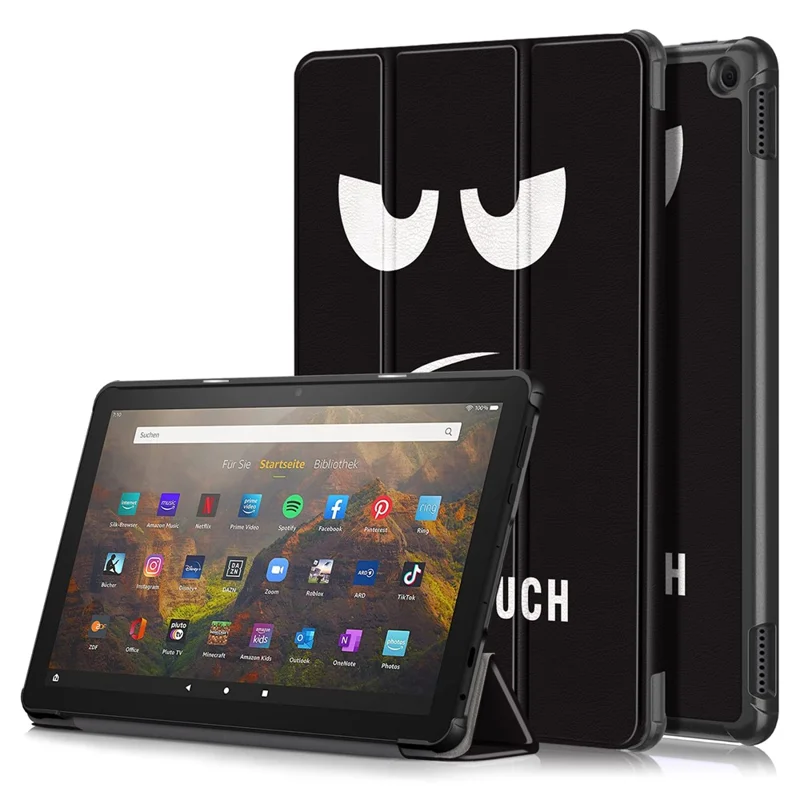 For Amazon Fire HD 10 (2023) PU Leather Tri-fold Stand Case Pattern Printing Auto Wake / Sleep Tablet Cover - Don't Touch Me