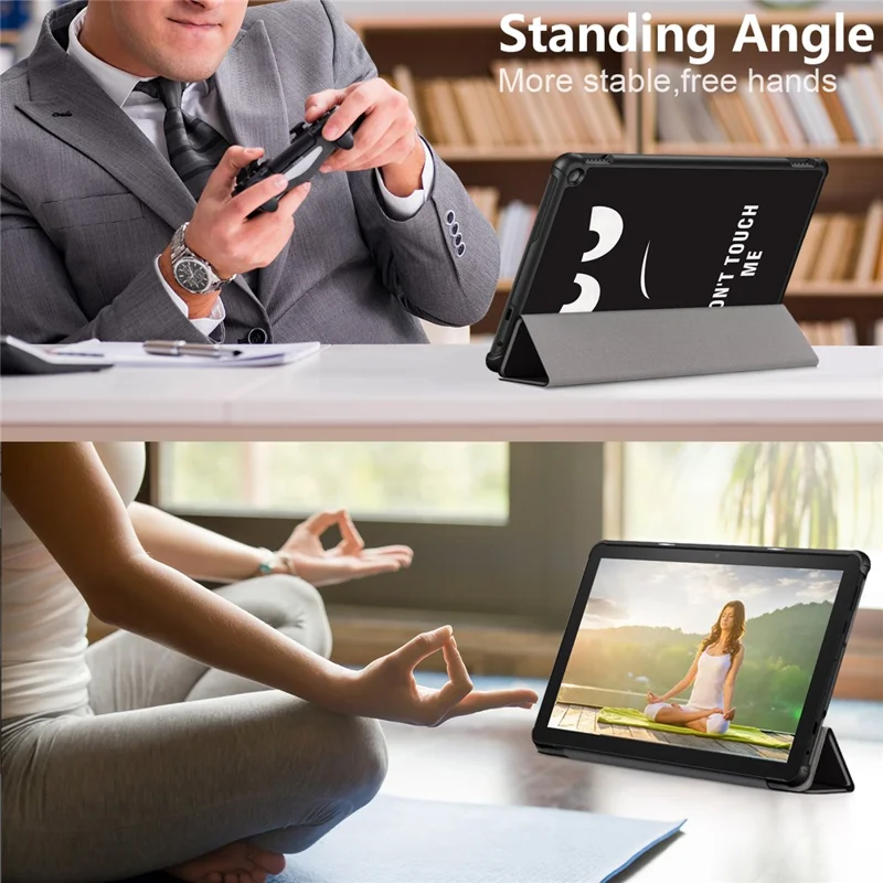 For Amazon Fire HD 10 (2023) PU Leather Tri-fold Stand Case Pattern Printing Auto Wake / Sleep Tablet Cover - Don't Touch Me