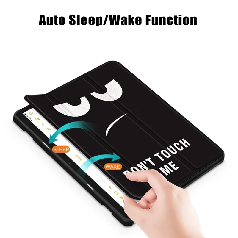 For Amazon Fire HD 10 (2023) PU Leather Tri-fold Stand Case Pattern Printing Auto Wake / Sleep Tablet Cover - Don't Touch Me