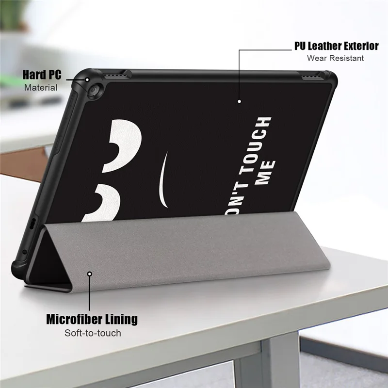 For Amazon Fire HD 10 (2023) PU Leather Tri-fold Stand Case Pattern Printing Auto Wake / Sleep Tablet Cover - Don't Touch Me