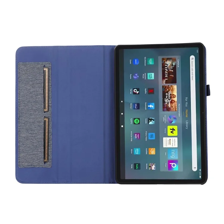 For Amazon Fire Max 11 Stand Tablet Case Cloth Texture PU Leather Smart Cover with Card Holder - Blue