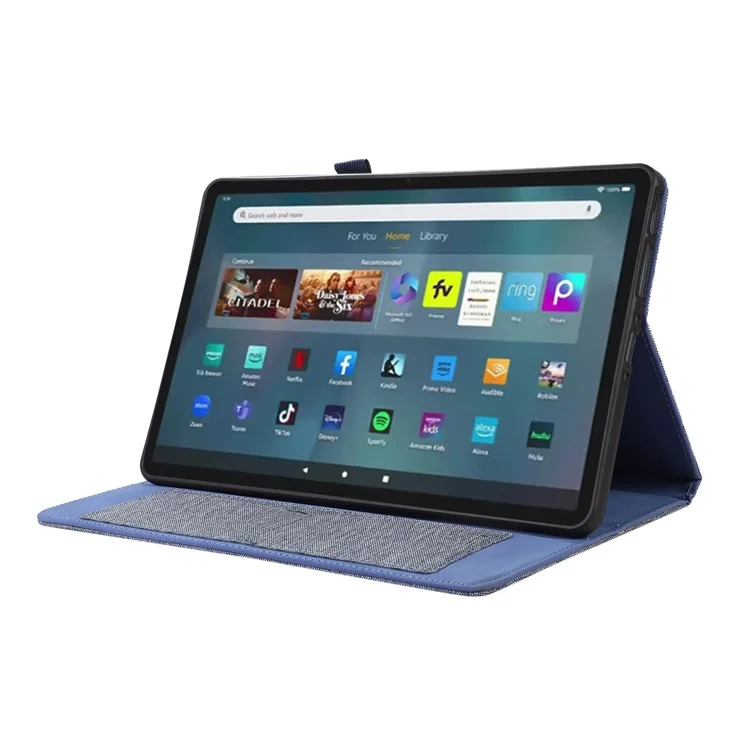 For Amazon Fire Max 11 Stand Tablet Case Cloth Texture PU Leather Smart Cover with Card Holder - Blue