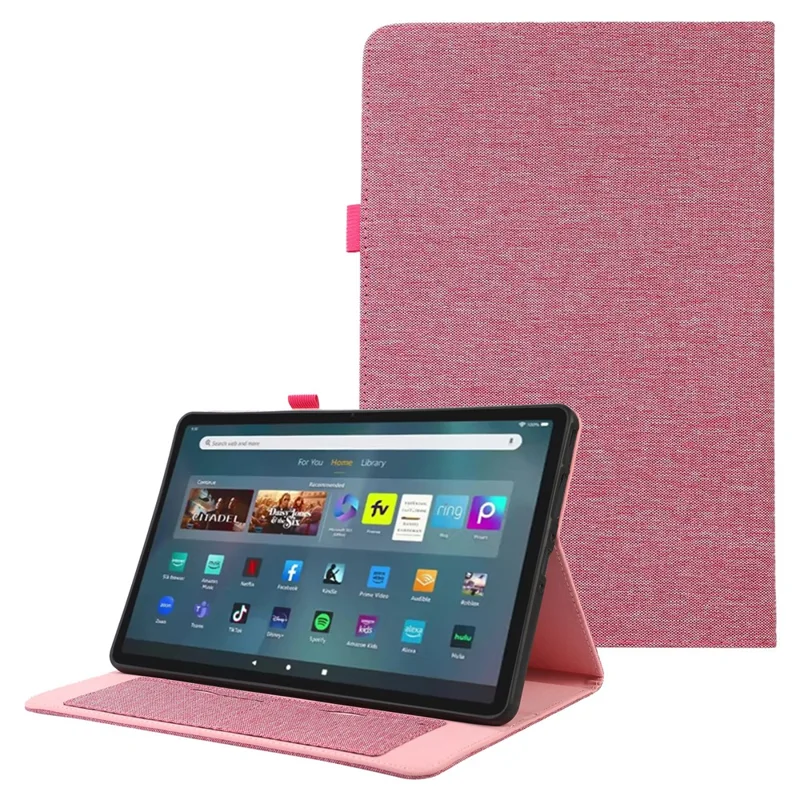 Per Amazon Fire Max 11 Stand Tablet Case Cloth Texture PU Leather Smart Cover con Porta Carte - Rosa
