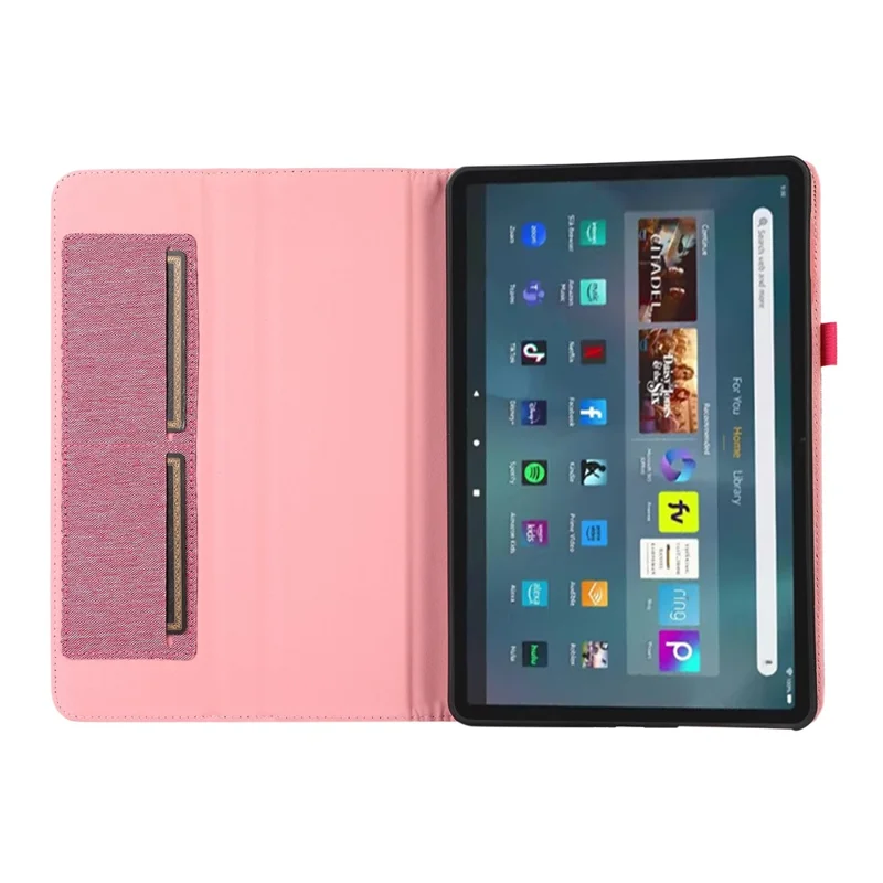 Per Amazon Fire Max 11 Stand Tablet Case Cloth Texture PU Leather Smart Cover con Porta Carte - Rosa
