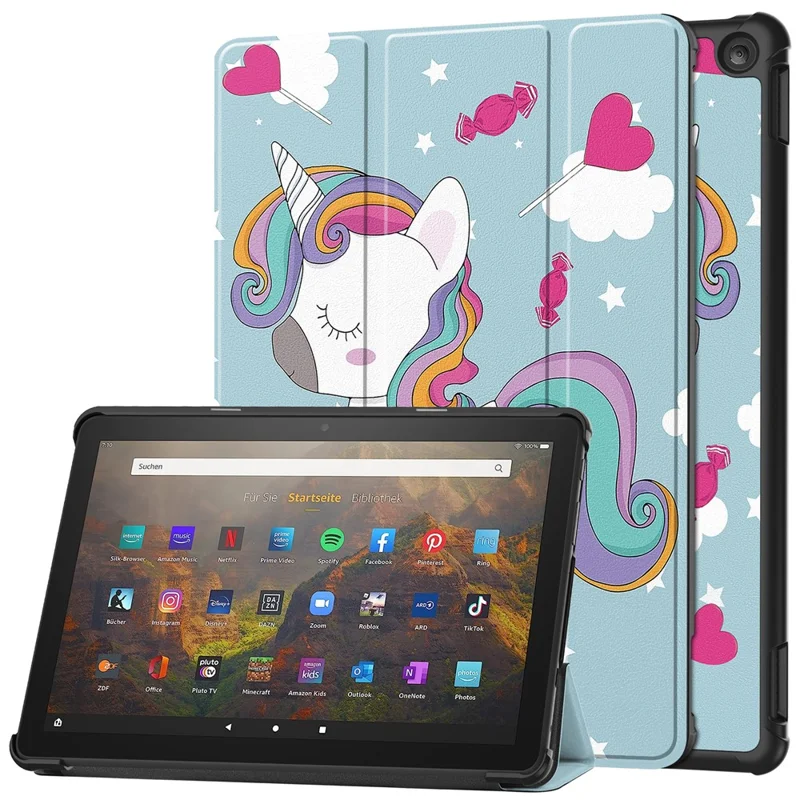 For Amazon Fire HD 10 (2023) PU Leather Tablet Case Tri-fold Stand Pattern Printing Tablet Cover - Horse