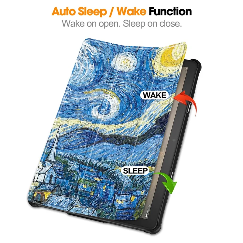 Pour Amazon Fire HD 10 (2023) Étui en cuir PU Tablet Tri-fold Stand Pattern Printing Tablet Cover - Starry Sky