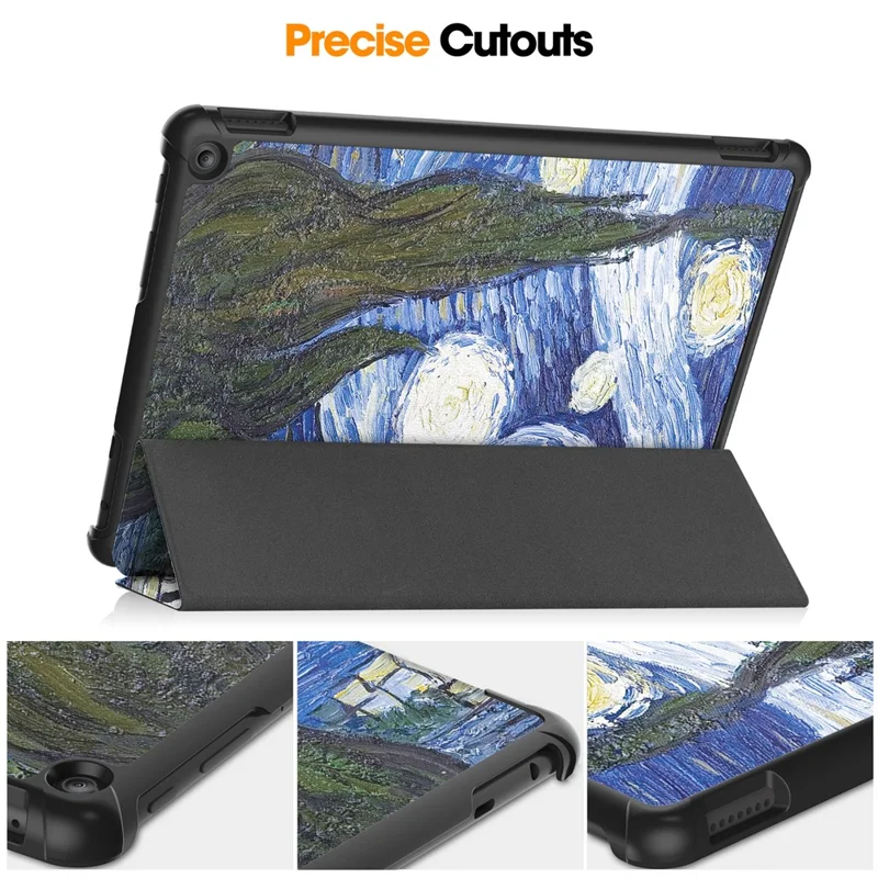 Pour Amazon Fire HD 10 (2023) Étui en cuir PU Tablet Tri-fold Stand Pattern Printing Tablet Cover - Starry Sky