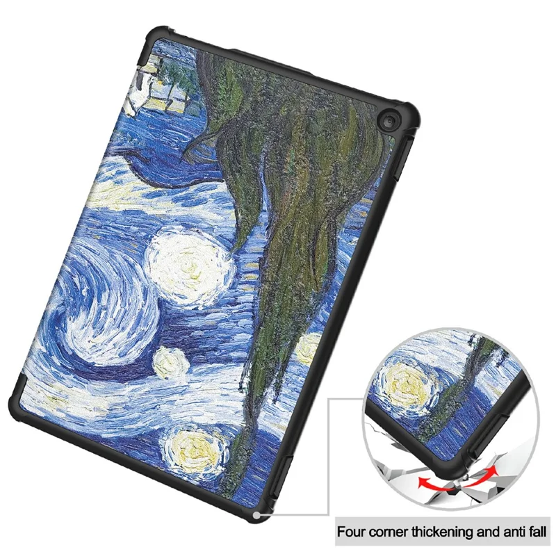 Pour Amazon Fire HD 10 (2023) Étui en cuir PU Tablet Tri-fold Stand Pattern Printing Tablet Cover - Starry Sky