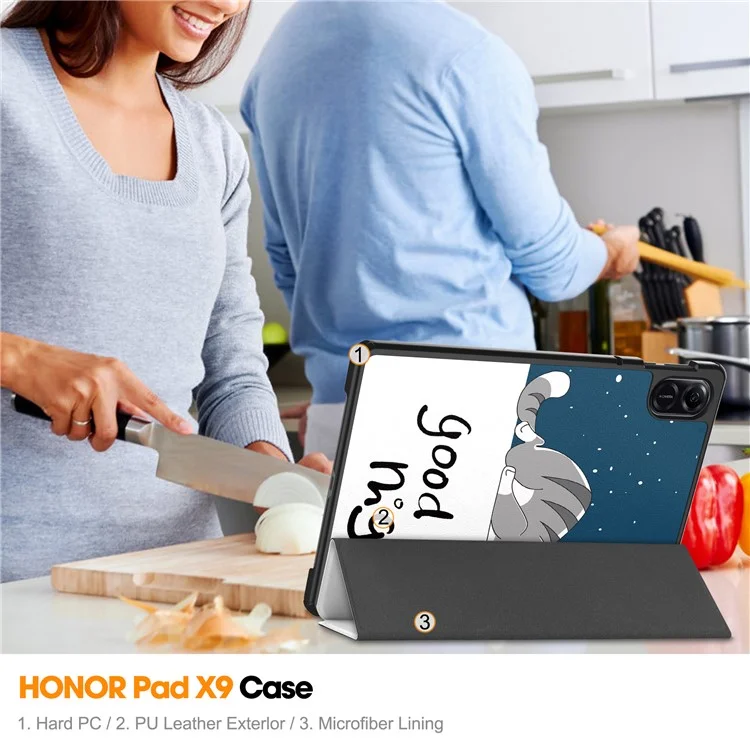 Чехол-подставка для планшета For Honor Pad X8 Pro Trifold Stand, печатный рисунок, искусственная кожа - кошка