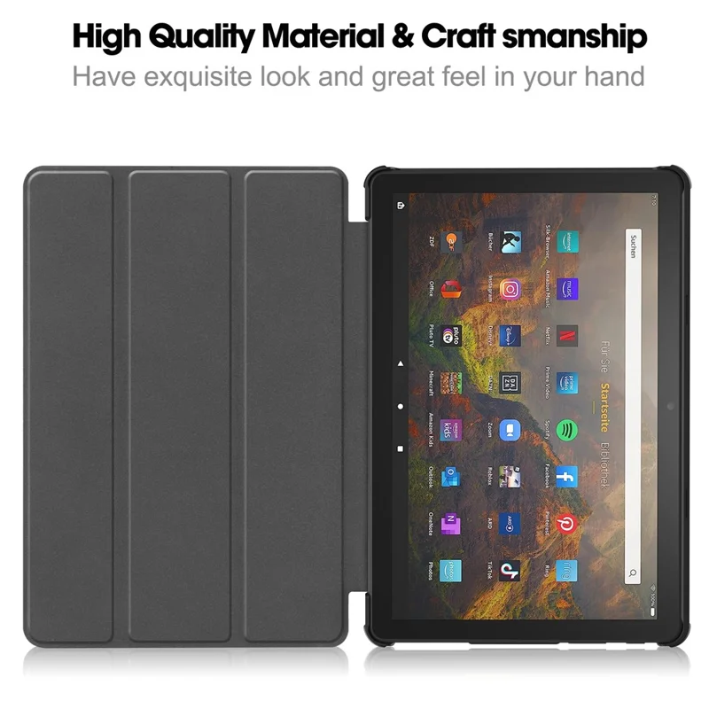 For Amazon Fire HD 10 (2023) Smart Tablet Case Tri-Fold Stand PU Leather Full Body Protective Cover - Black