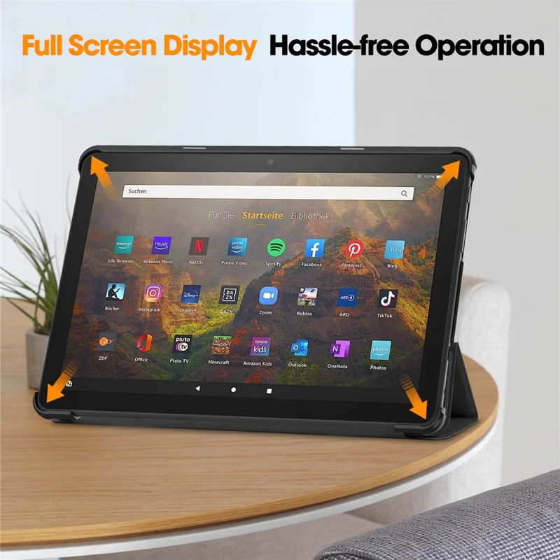 For Amazon Fire HD 10 (2023) Smart Tablet Case Tri-Fold Stand PU Leather Full Body Protective Cover - Black