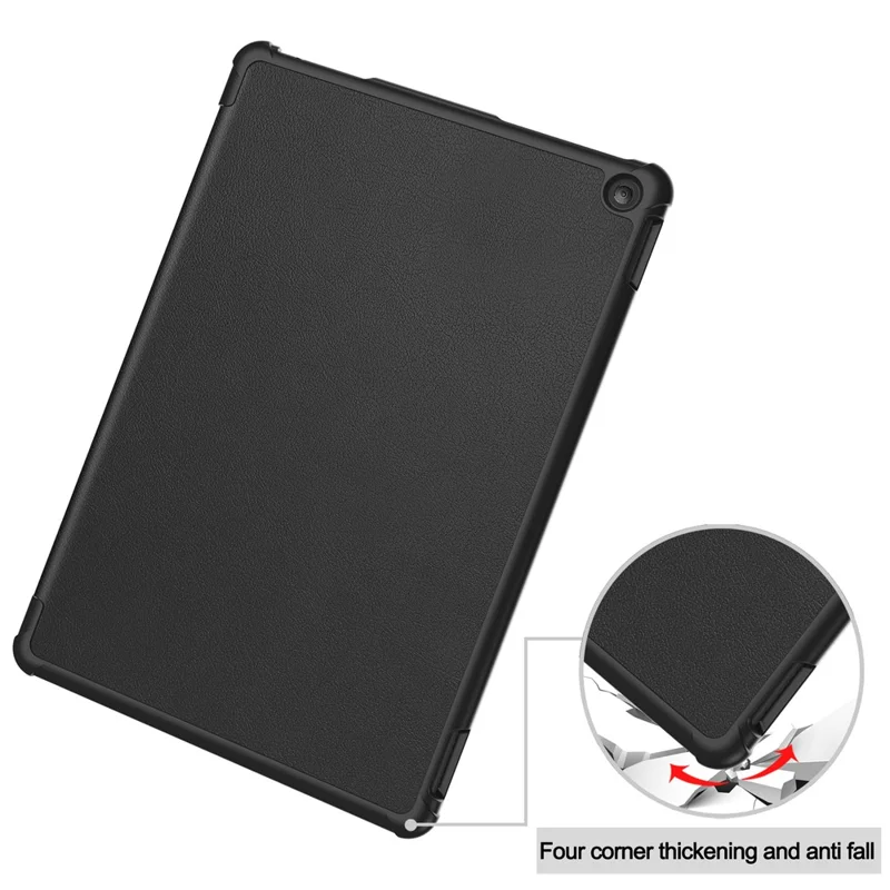 For Amazon Fire HD 10 (2023) Smart Tablet Case Tri-Fold Stand PU Leather Full Body Protective Cover - Black