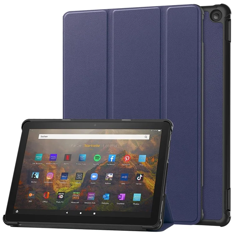 Pour Amazon Fire HD 10 (2023) Smart Tablet Case Tri-Fold Stand PU Leather Full Body Protective Cover - Bleu