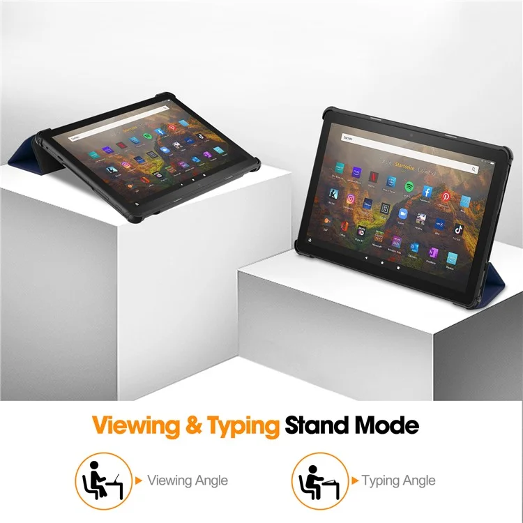 Pour Amazon Fire HD 10 (2023) Smart Tablet Case Tri-Fold Stand PU Leather Full Body Protective Cover - Bleu