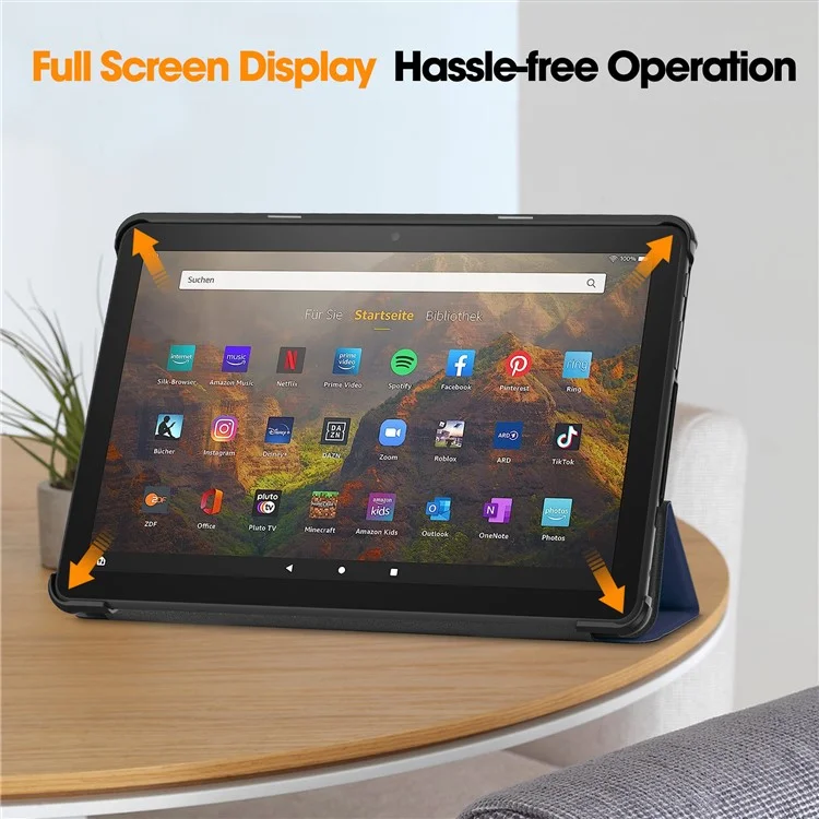 Pour Amazon Fire HD 10 (2023) Smart Tablet Case Tri-Fold Stand PU Leather Full Body Protective Cover - Bleu