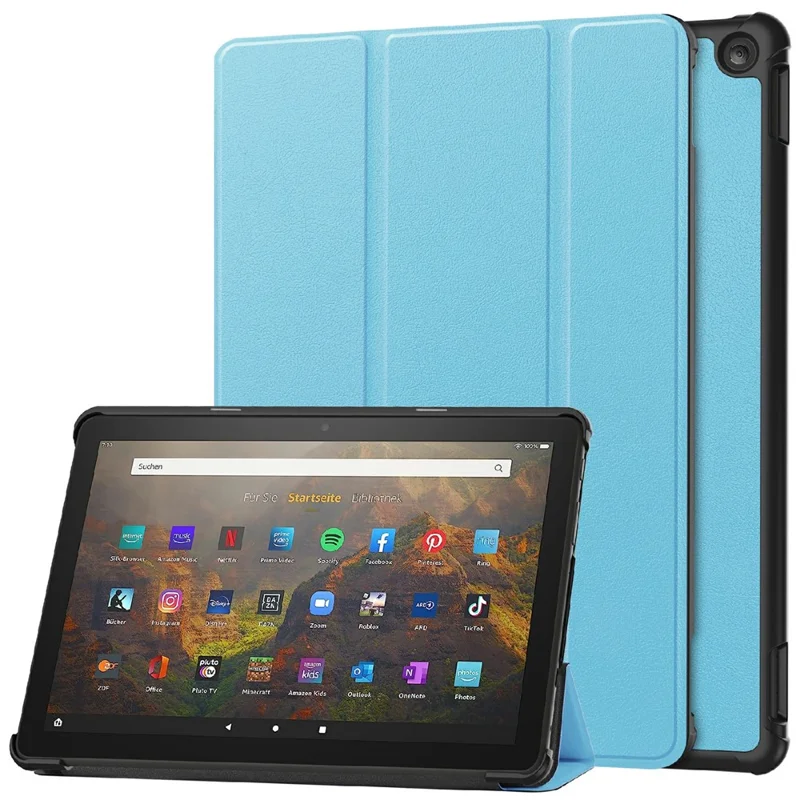 Für Amazon Fire HD 10 (2023) Smart Tablet Hülle Tri-Fold Stand PU Leder Vollkörperschutz - Himmelblau