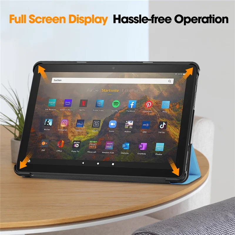 Für Amazon Fire HD 10 (2023) Smart Tablet Hülle Tri-Fold Stand PU Leder Vollkörperschutz - Himmelblau