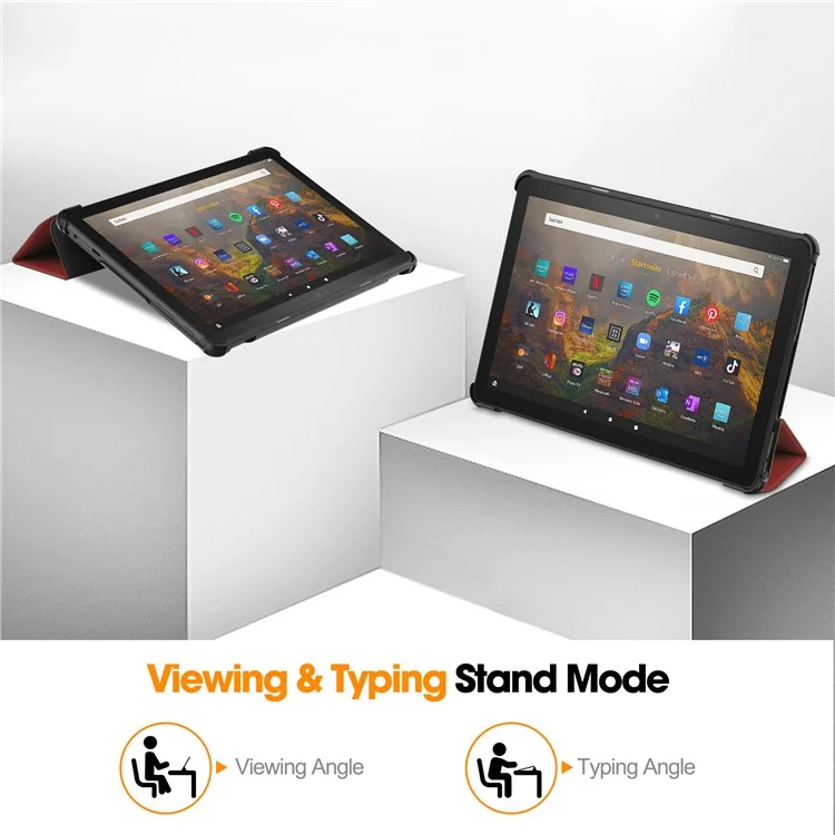 For Amazon Fire HD 10 (2023) Smart Tablet Case Tri-Fold Stand PU Leather Full Body Protective Cover - Wine Red