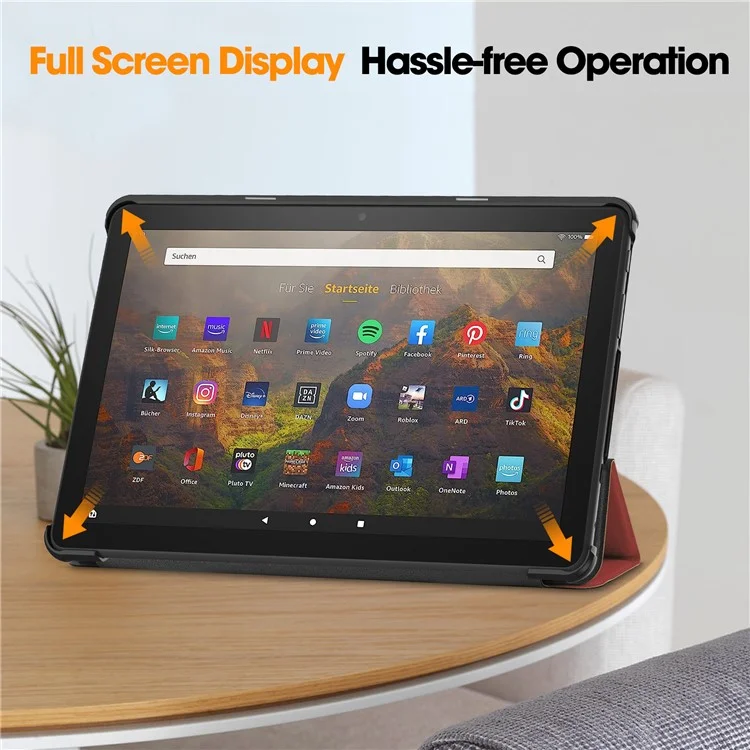 For Amazon Fire HD 10 (2023) Smart Tablet Case Tri-Fold Stand PU Leather Full Body Protective Cover - Wine Red