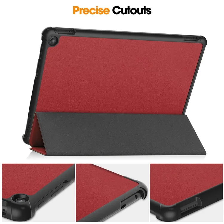 For Amazon Fire HD 10 (2023) Smart Tablet Case Tri-Fold Stand PU Leather Full Body Protective Cover - Wine Red