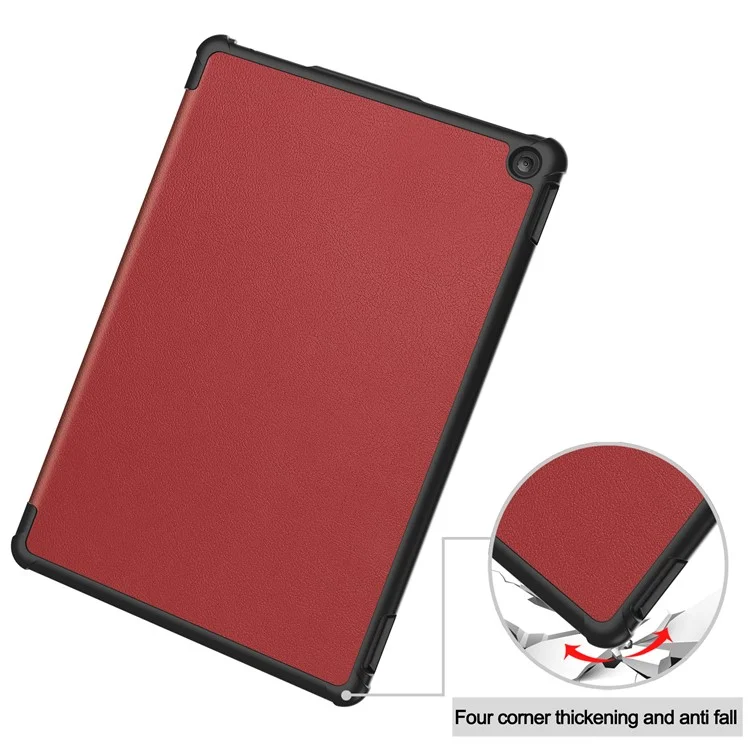 For Amazon Fire HD 10 (2023) Smart Tablet Case Tri-Fold Stand PU Leather Full Body Protective Cover - Wine Red