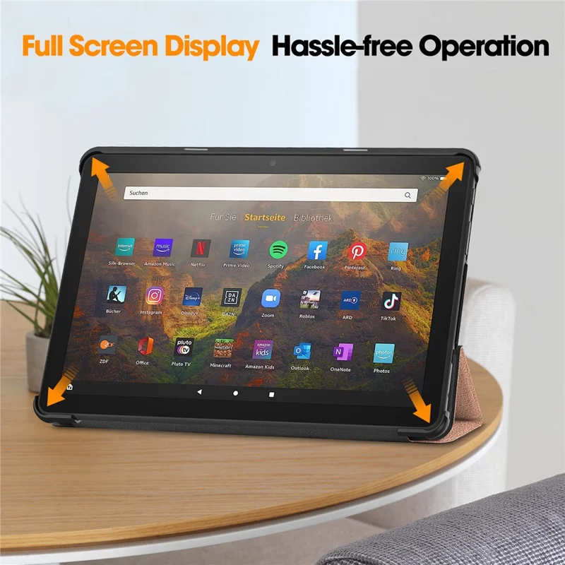 For Amazon Fire HD 10 (2023) Smart Tablet Case Tri-Fold Stand PU Leather Full Body Protective Cover - Rose Gold