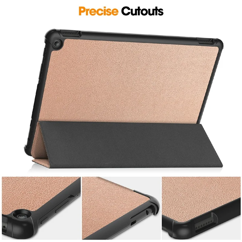 For Amazon Fire HD 10 (2023) Smart Tablet Case Tri-Fold Stand PU Leather Full Body Protective Cover - Rose Gold