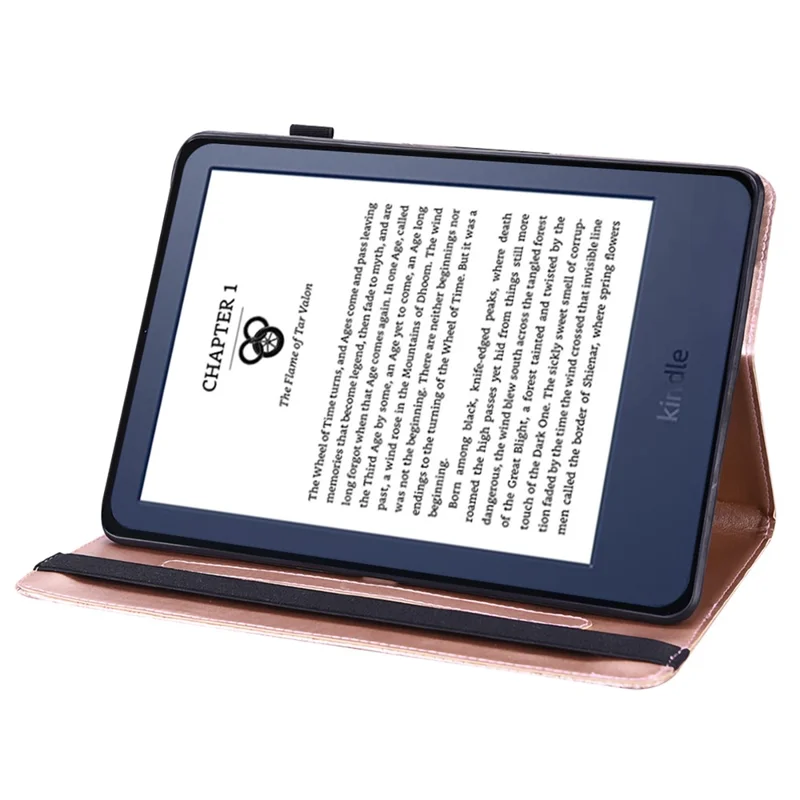 For Amazon Kindle 6 inch (2024) / (2022) PU Leather E-Reader Case Pattern Imprinted Card Holder Stand Cover - Rose Gold