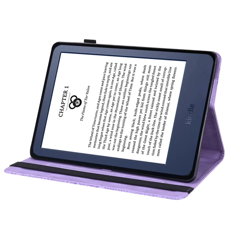 För Amazon Kindle 6 tum (2024) / (2022) PU-läder E-läsarfodral med mönster, kortficka, ställfot - Lila
