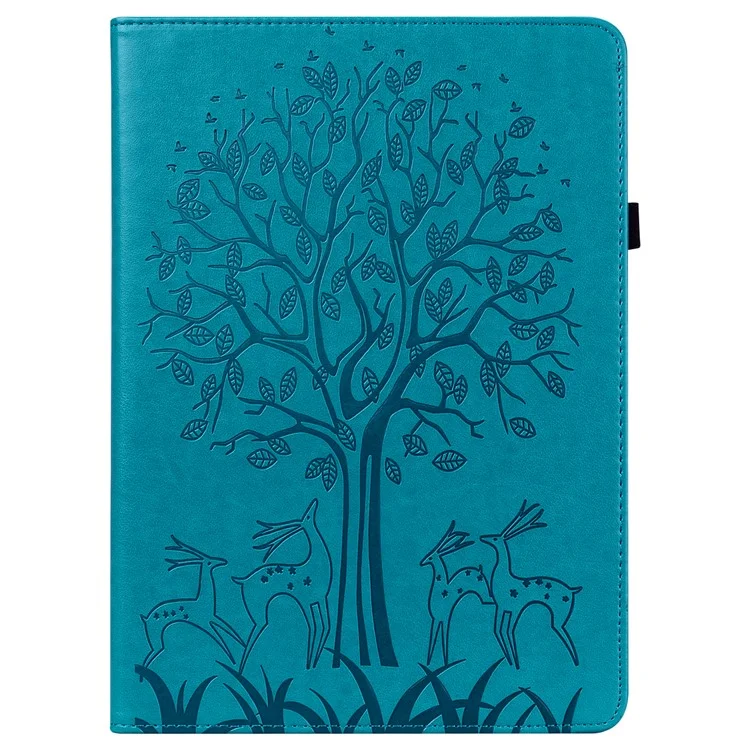 Pour Amazon Kindle Paperwhite 6 (2022) Étui en cuir PU avec motif arbre et cerf, support et porte-cartes - Bleu