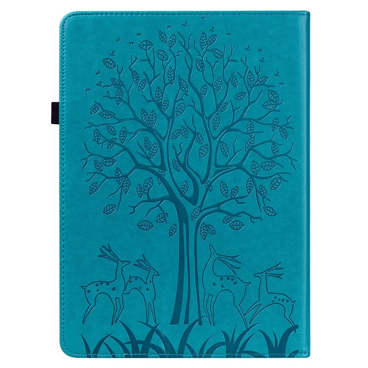 Pour Amazon Kindle Paperwhite 6 (2022) Étui en cuir PU avec motif arbre et cerf, support et porte-cartes - Bleu