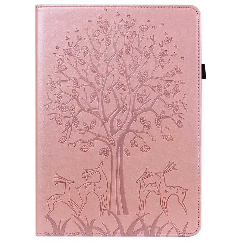For Amazon Kindle 6 inch (2024) / (2022) PU Leather Tablet Case Tree Deer Imprinted Stand Cover with Card Holder - Rose Gold