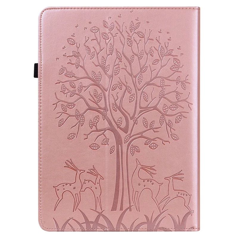For Amazon Kindle 6 inch (2024) / (2022) PU Leather Tablet Case Tree Deer Imprinted Stand Cover with Card Holder - Rose Gold