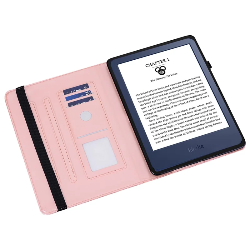 For Amazon Kindle 6 inch (2024) / (2022) PU Leather Tablet Case Tree Deer Imprinted Stand Cover with Card Holder - Rose Gold