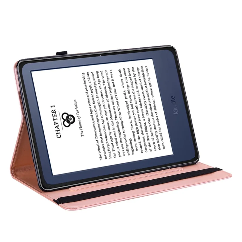 For Amazon Kindle 6 inch (2024) / (2022) PU Leather Tablet Case Tree Deer Imprinted Stand Cover with Card Holder - Rose Gold