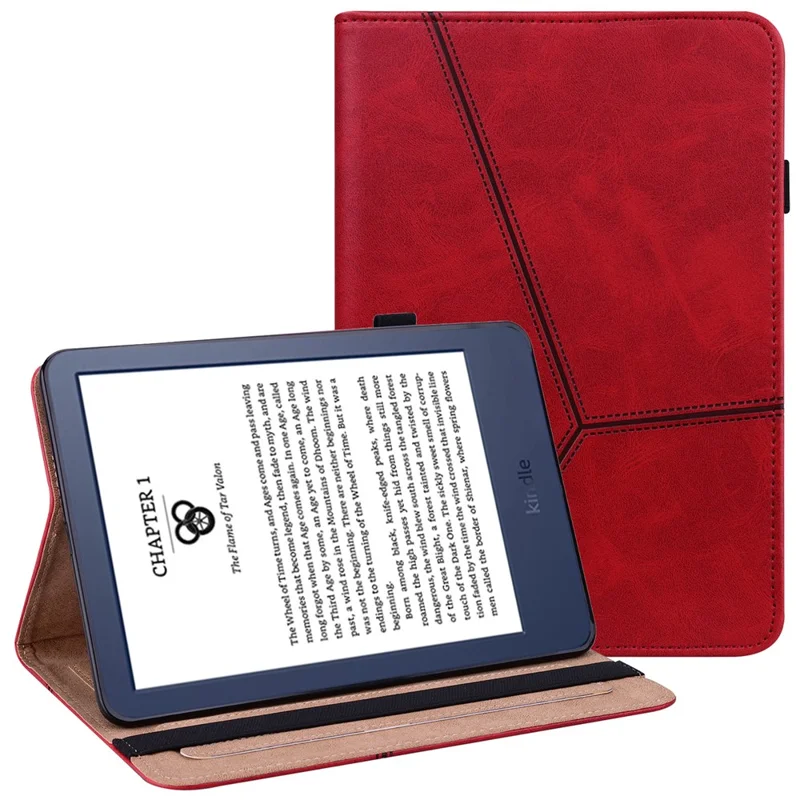 Pour Amazon Kindle Paperwhite 6 (2022) Ligne Gaufrée Housse de Protection en PU Antichoc avec Porte-cartes - Rouge