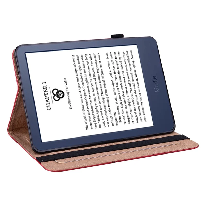 Pour Amazon Kindle Paperwhite 6 (2022) Ligne Gaufrée Housse de Protection en PU Antichoc avec Porte-cartes - Rouge