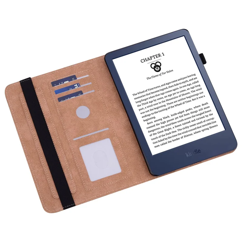 For Amazon Kindle 6 inch (2024) / (2022) Line Imprinted PU Case Shockproof Tablet Cover with Card Slots - Blue