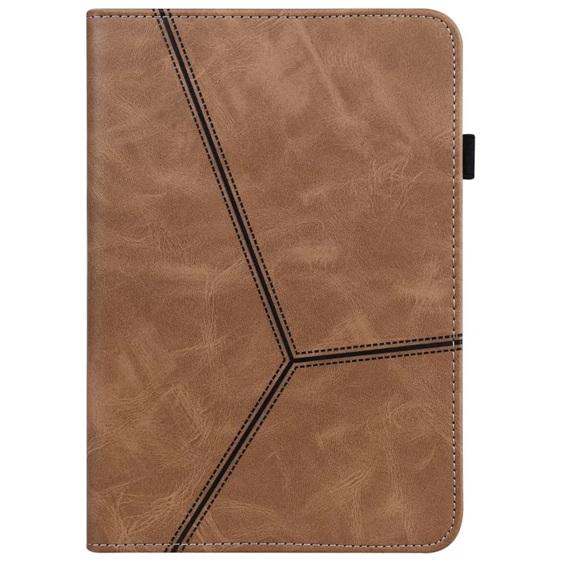 For Amazon Kindle 6 inch (2024) / (2022) Line Imprinted PU Case Shockproof Tablet Cover with Card Slots - Brown