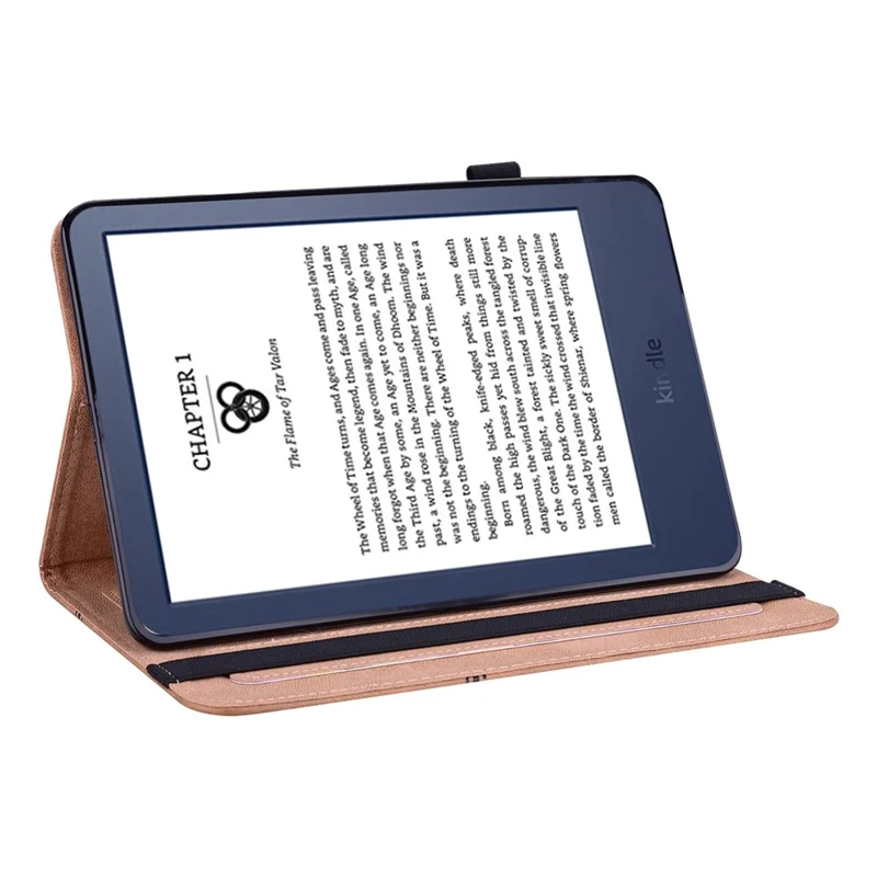 For Amazon Kindle 6 inch (2024) / (2022) Line Imprinted PU Case Shockproof Tablet Cover with Card Slots - Brown